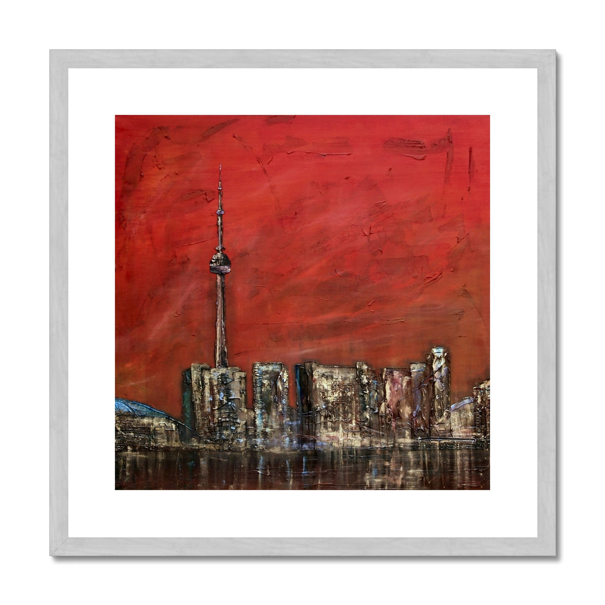 Toronto Sunset Painting | Antique Framed & Mounted Prints From Scotland-Antique Framed & Mounted Prints-World Art Gallery-20"x20"-Silver Frame-Paintings, Prints, Homeware, Art Gifts From Scotland By Scottish Artist Kevin Hunter