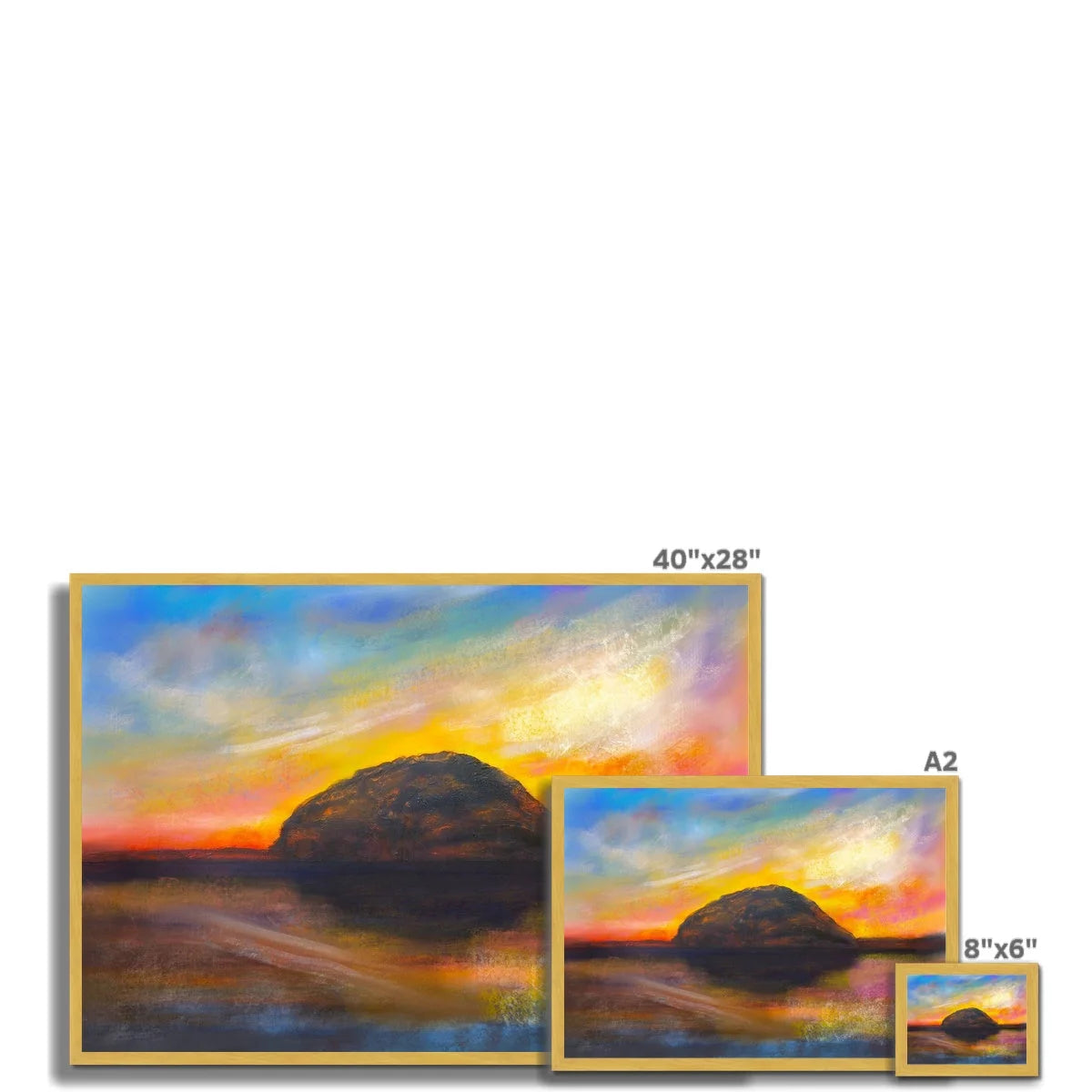Ailsa Craig Dusk Antique Framed Print - Arran Art Gallery Scotland Worldwide Shipping Paintings | Prints | Gifts from by Scottish Artist