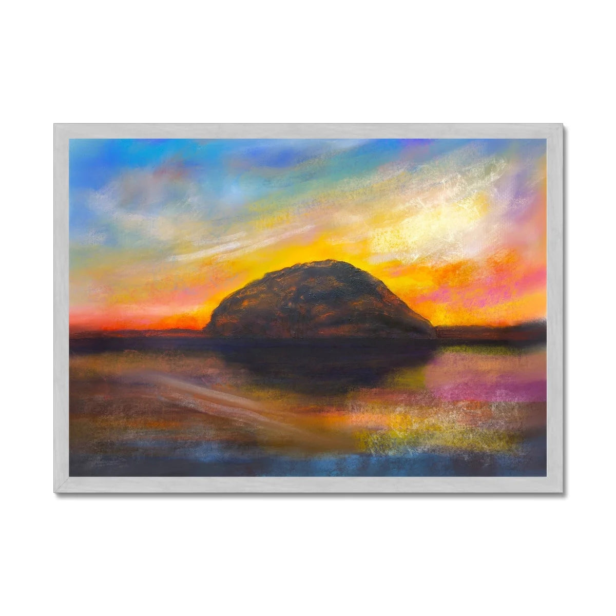 Ailsa Craig Dusk Antique Framed Print - Arran Art Gallery Scotland Worldwide Shipping Paintings | Prints | Gifts from by Scottish Artist
