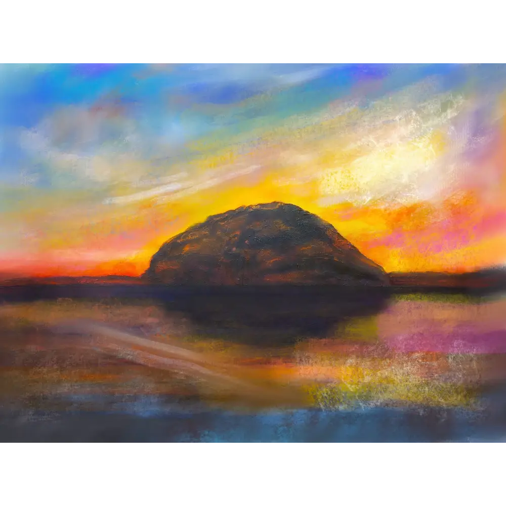 Impressionistic island sunset artwork Ailsa Craig Dusk Scottish artist dusk art prints