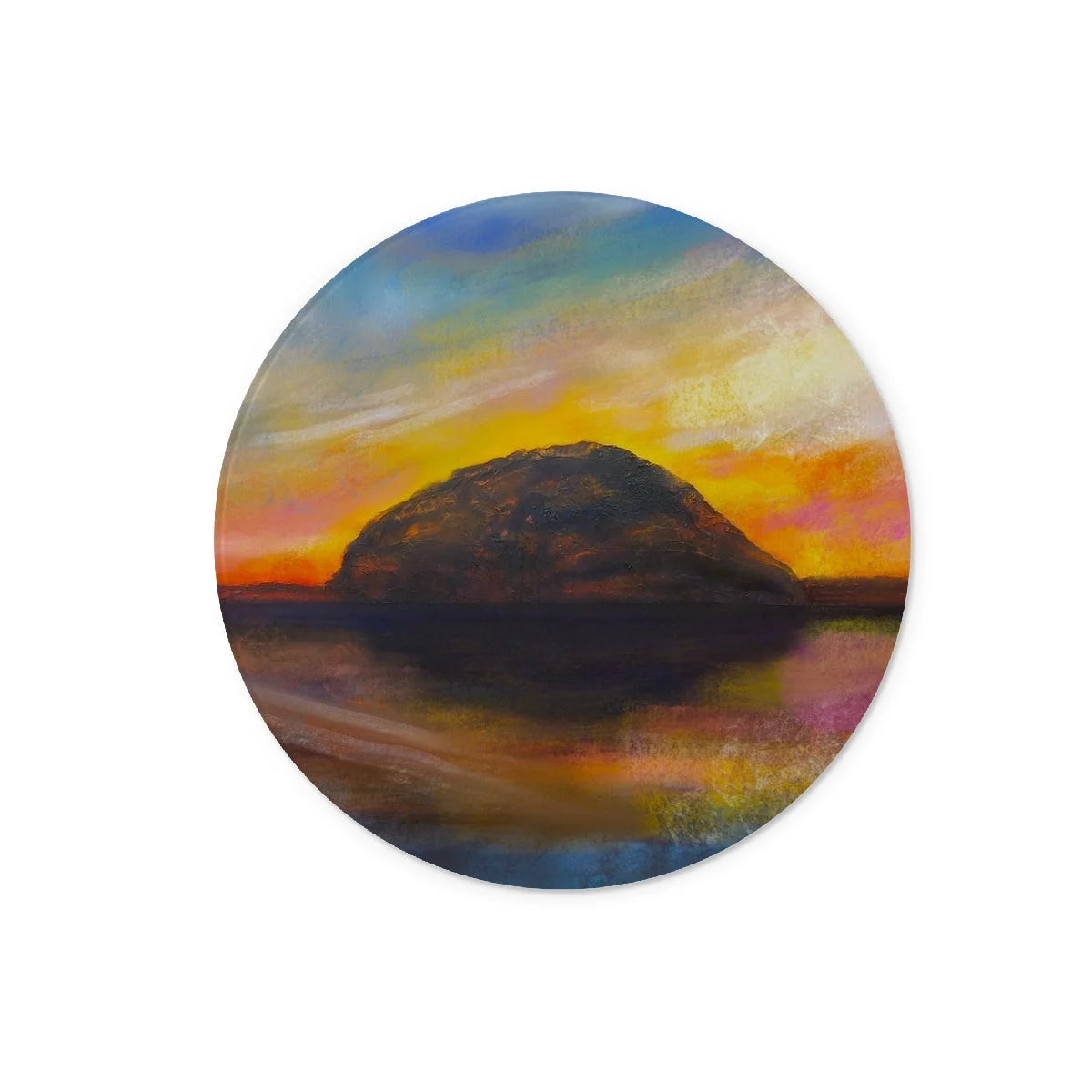 Ailsa Craig Dusk Glass Chopping Board - Arran Art Gallery Scotland Worldwide Shipping Scottish Landscape by Artist Hunter Featuring
