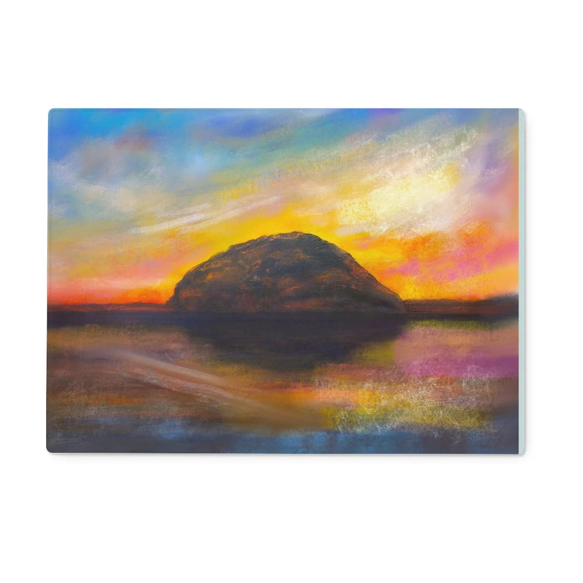 Ailsa Craig Dusk Glass Chopping Board - Arran Art Gallery Scotland Worldwide Shipping Scottish Landscape by Artist Hunter Featuring