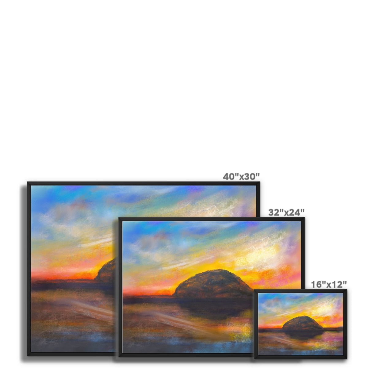 Ailsa Craig Dusk Painting | Framed Canvas From Scotland-Floating Framed Canvas Prints-Arran Art Gallery-Paintings, Prints, Homeware, Art Gifts From Scotland By Scottish Artist Kevin Hunter