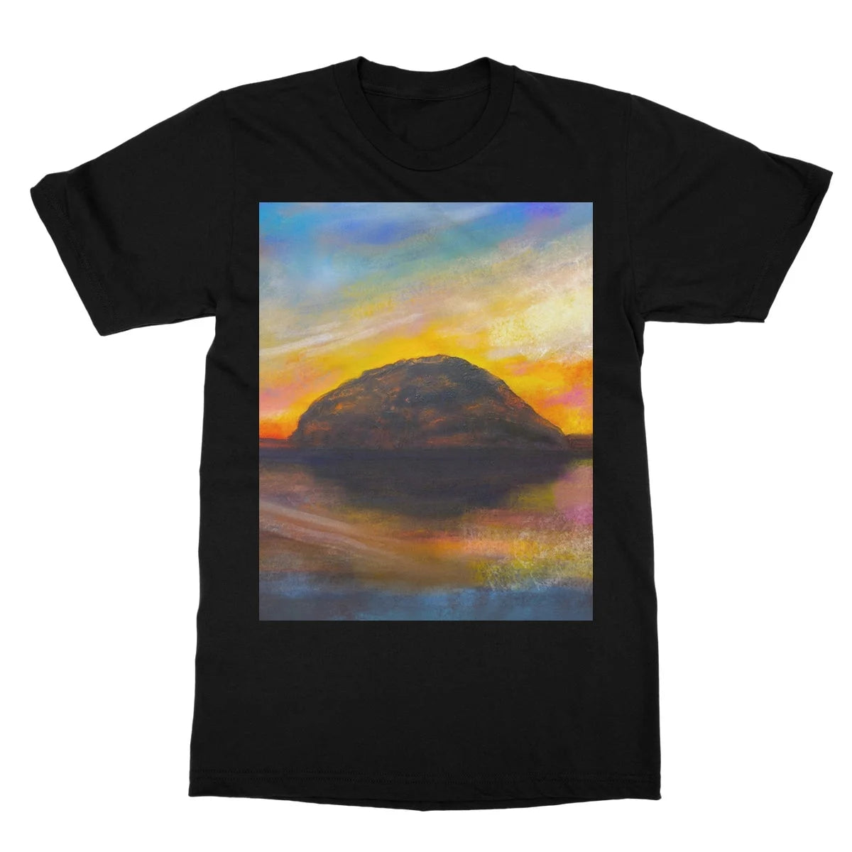 Ailsa Craig Dusk Softstyle T-shirt - Arran Art Gallery Scotland Worldwide Shipping Scottish Landscape by Artist Hunter Featuring Paintings