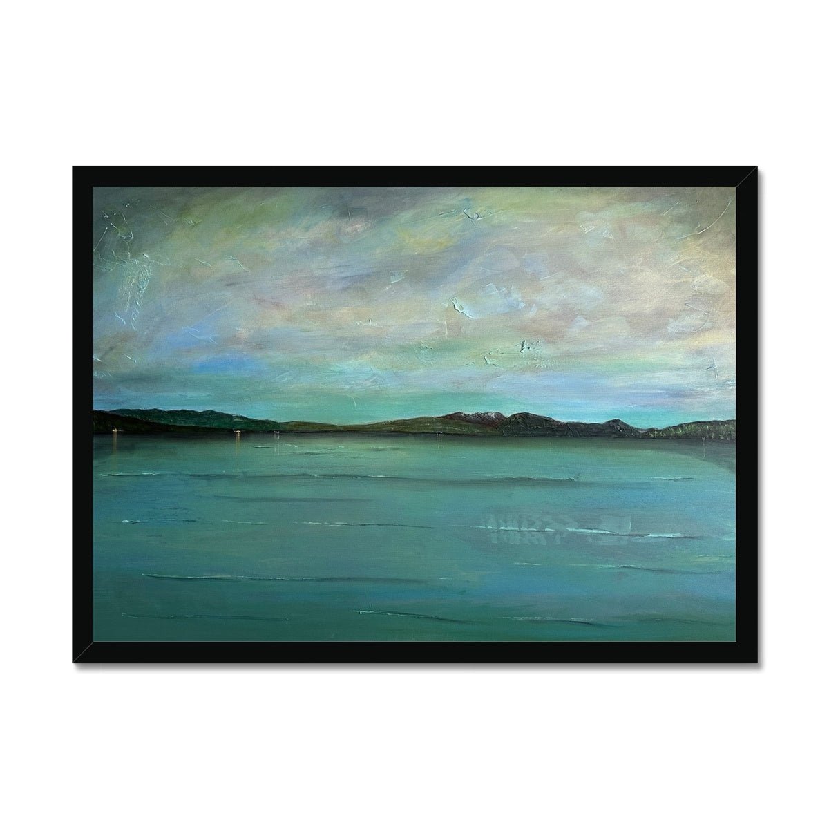 An Emerald Loch Lomond Painting | Framed Prints From Scotland-Framed Prints-Scottish Lochs & Mountains Art Gallery-A2 Landscape-Black Frame-Paintings, Prints, Homeware, Art Gifts From Scotland By Scottish Artist Kevin Hunter