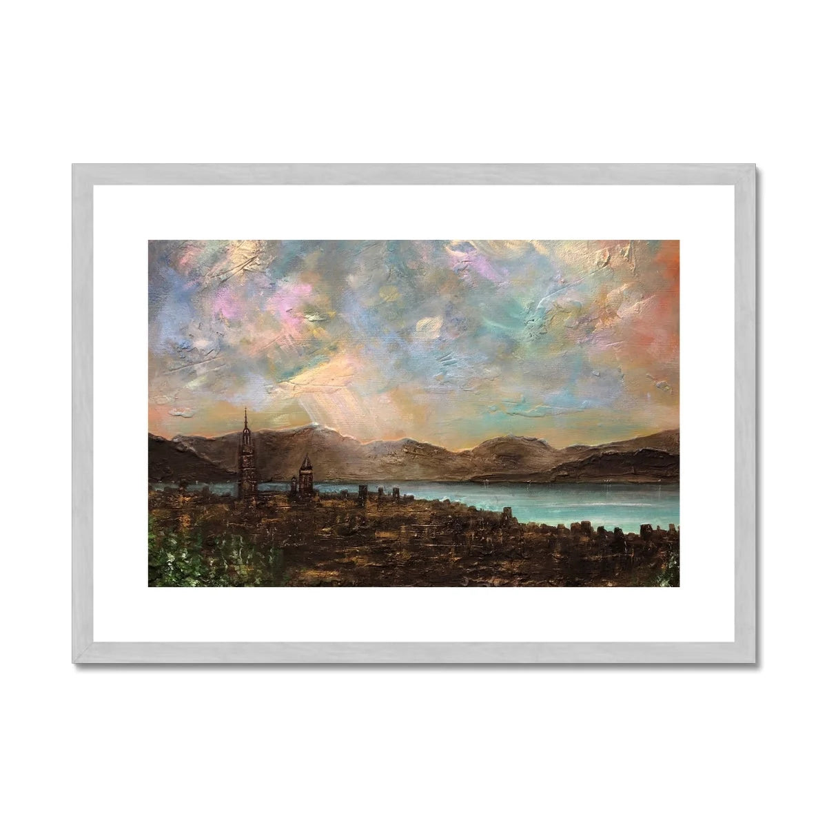 Angels Fingers Over Greenock Antique Framed & Mounted Print - River Clyde Art Gallery Scotland Worldwide Shipping Scottish Artist Fine