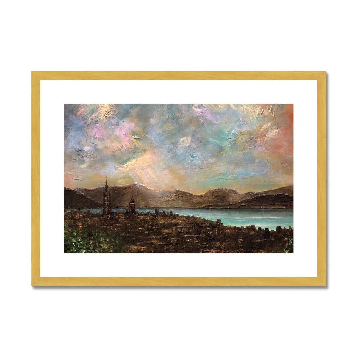 Angels Fingers Over Greenock Antique Framed & Mounted Print - River Clyde Art Gallery Scotland Worldwide Shipping Scottish Artist Fine