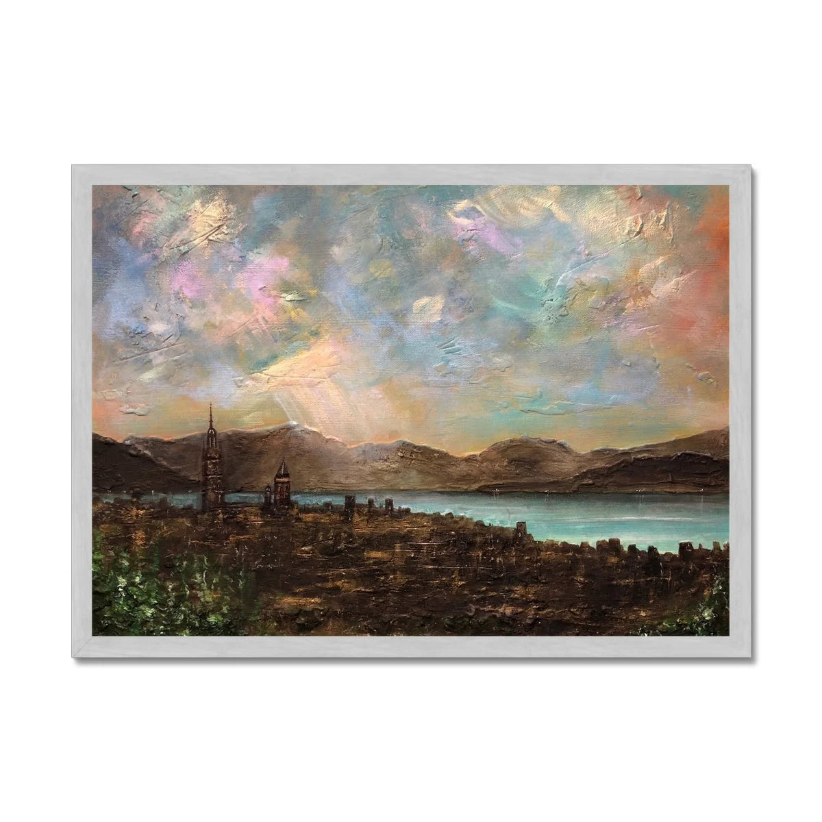 Angels Fingers Over Greenock Antique Framed Print - River Clyde Art Gallery Scotland Worldwide Shipping Scottish Artist Fine Prints