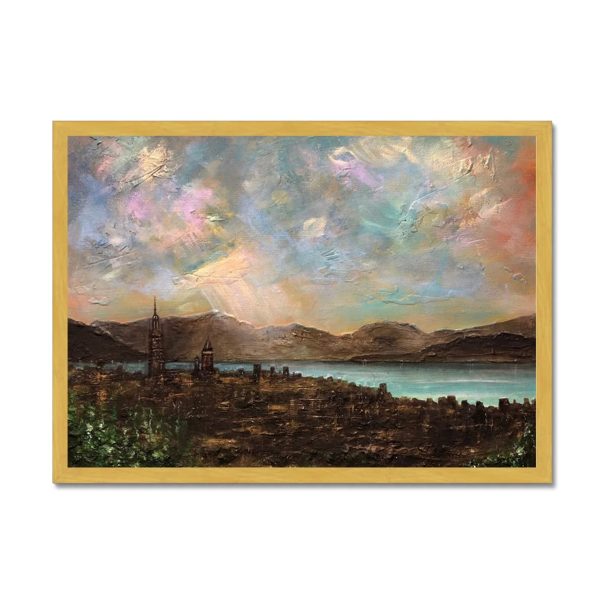 Angels Fingers Over Greenock Antique Framed Print - River Clyde Art Gallery Scotland Worldwide Shipping Scottish Artist Fine Prints