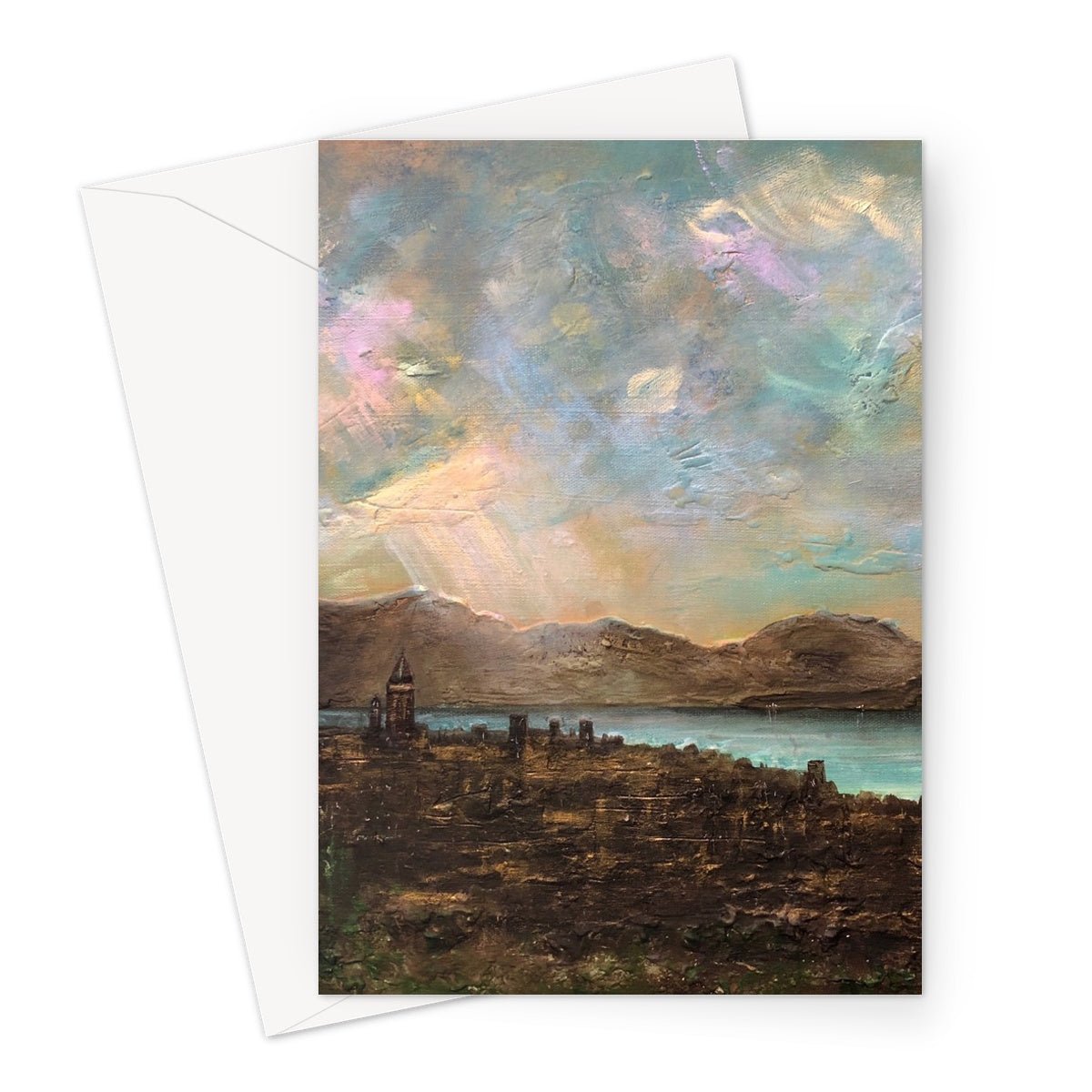 Angels Fingers Over Greenock Art Gifts Greeting Card-Greetings Cards-River Clyde Art Gallery-A5 Portrait-1 Card-Paintings, Prints, Homeware, Art Gifts From Scotland By Scottish Artist Kevin Hunter
