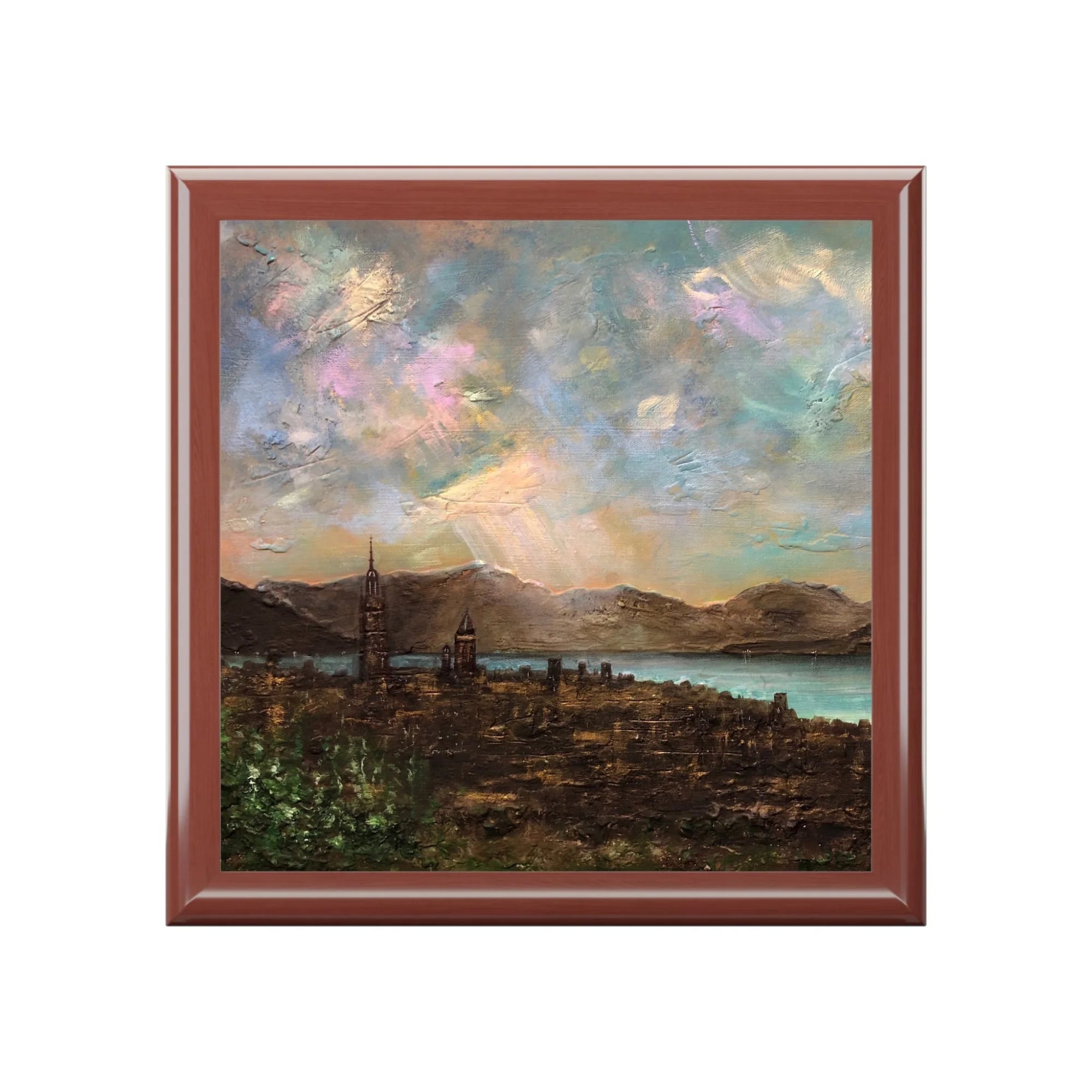 Angels Fingers Over Greenock | Art Jewellery Box | Scotland - River Clyde Gallery Worldwide Shipping Framed Impressionistic Cityscape