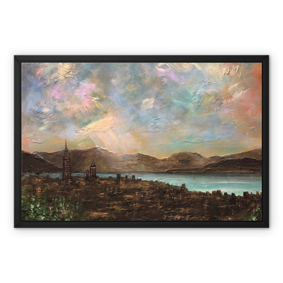 Angels Fingers Over Greenock Framed Canvas - River Clyde Art Gallery Scotland Worldwide Shipping Scottish Artist Fine Prints and Paintings