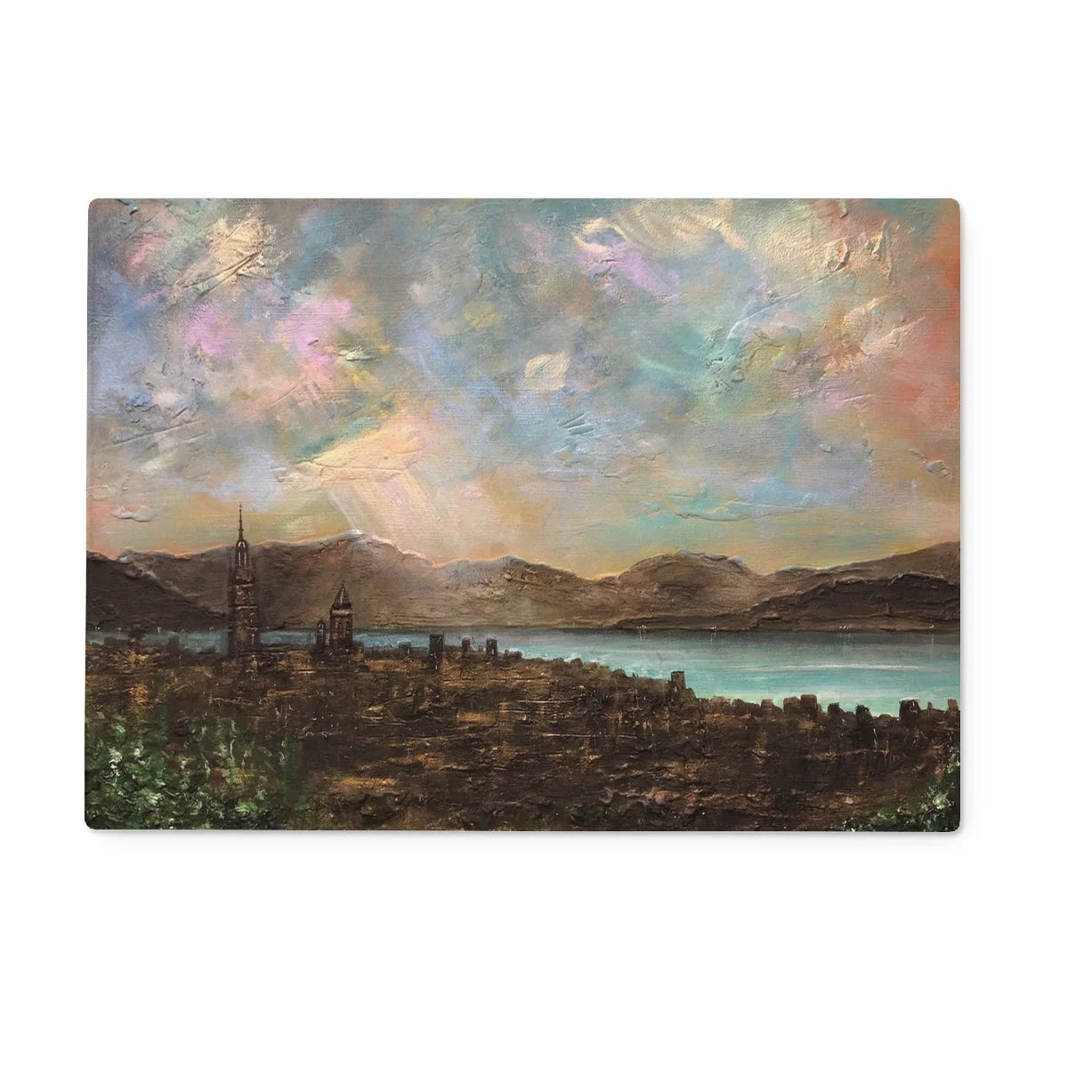 Angels Fingers Over Greenock Glass Chopping Board - River Clyde Art Gallery Scotland Worldwide Shipping Expressive Oil Painting Scottish