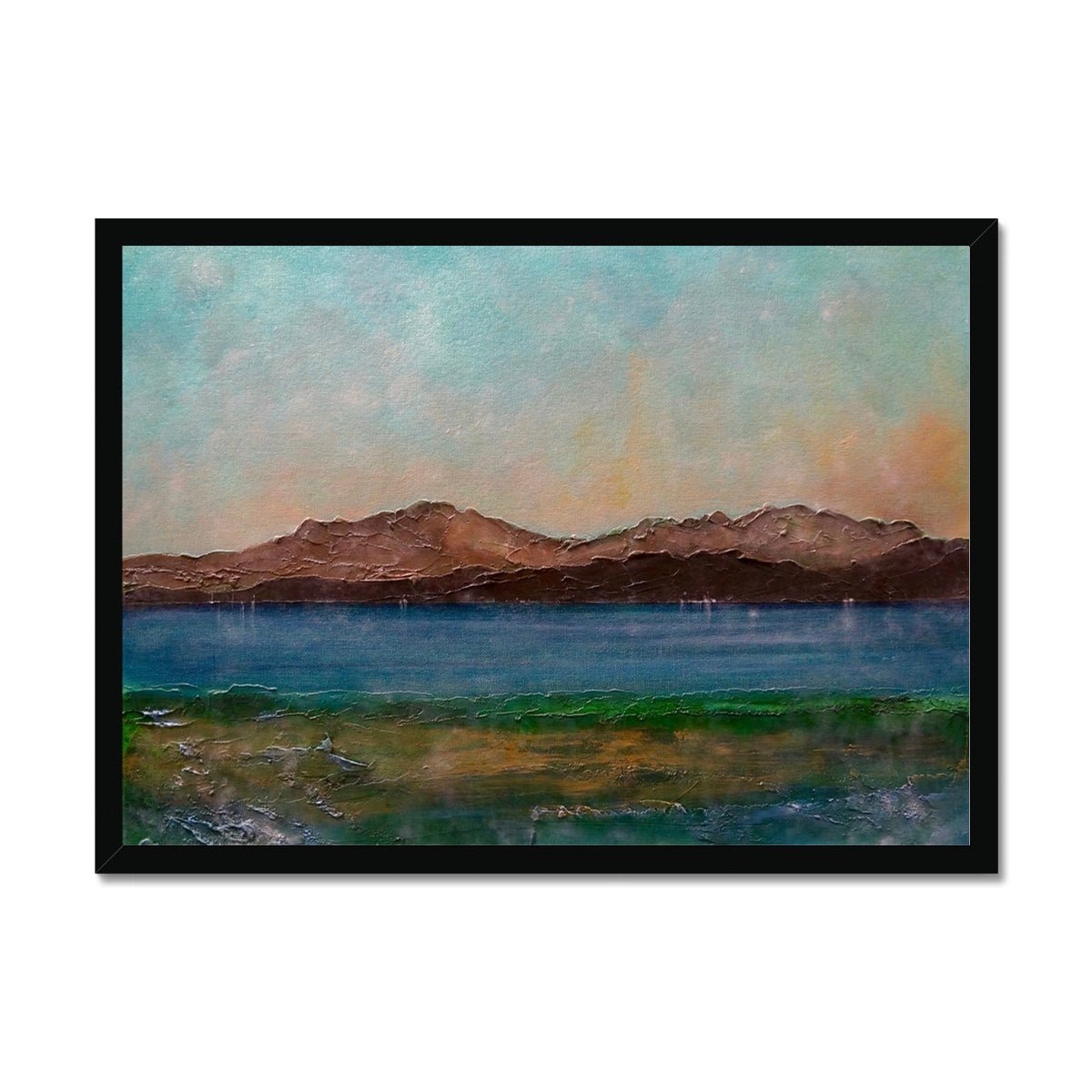 Arran From Scalpsie Bay Painting | Framed Prints From Scotland-Framed Prints-Arran Art Gallery-A2 Landscape-Black Frame-Paintings, Prints, Homeware, Art Gifts From Scotland By Scottish Artist Kevin Hunter