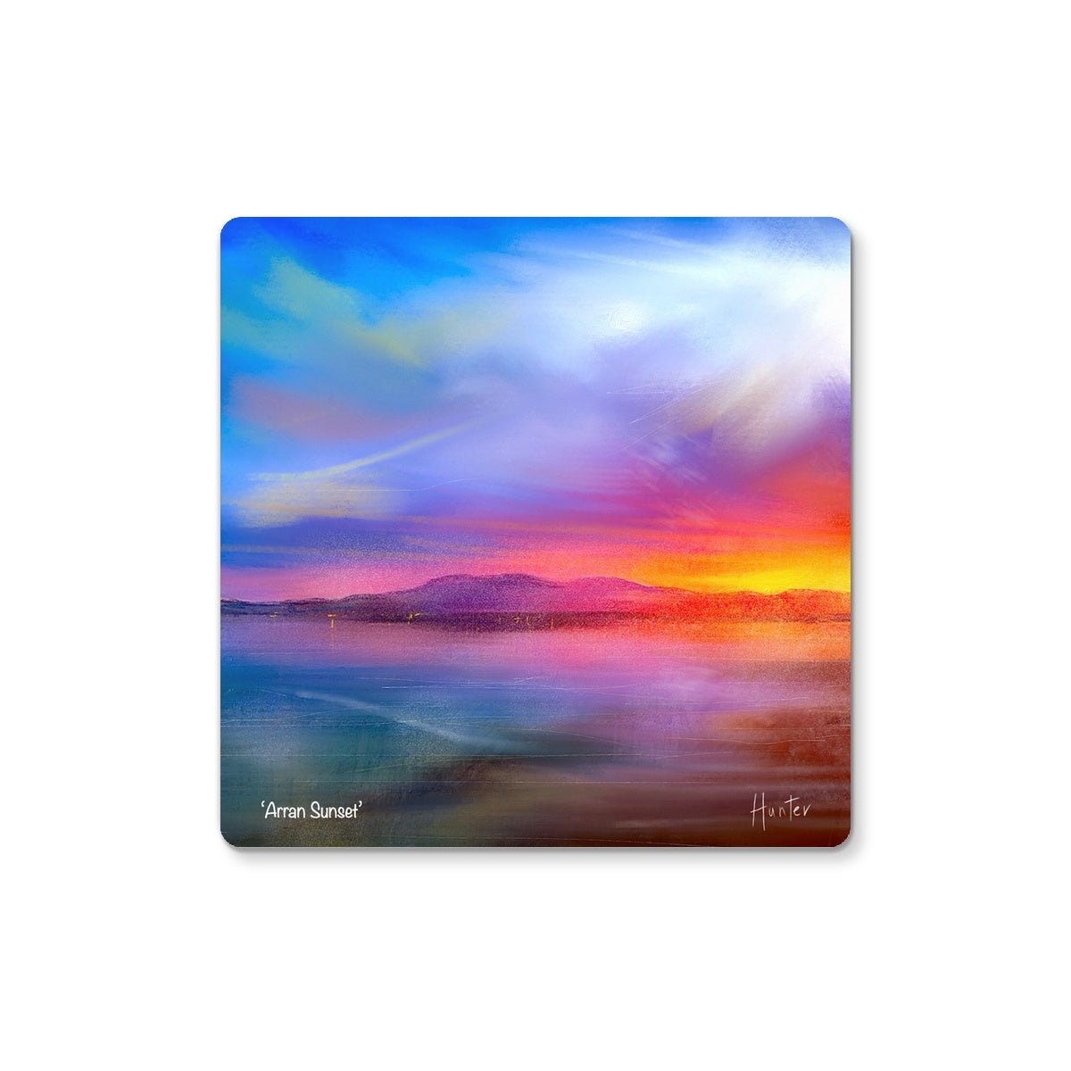 Arran Sunset Art Gifts Coaster-Coasters-Arran Art Gallery-Single Coaster-Paintings, Prints, Homeware, Art Gifts From Scotland By Scottish Artist Kevin Hunter