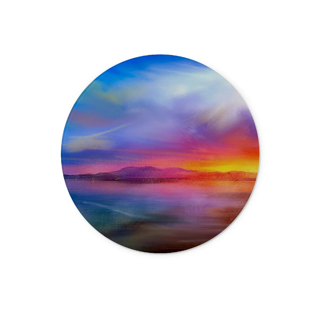 Arran Sunset Glass Chopping Board - Art Gallery Scotland Worldwide Shipping Scottish Landscape by Artist Hunter Featuring Paintings
