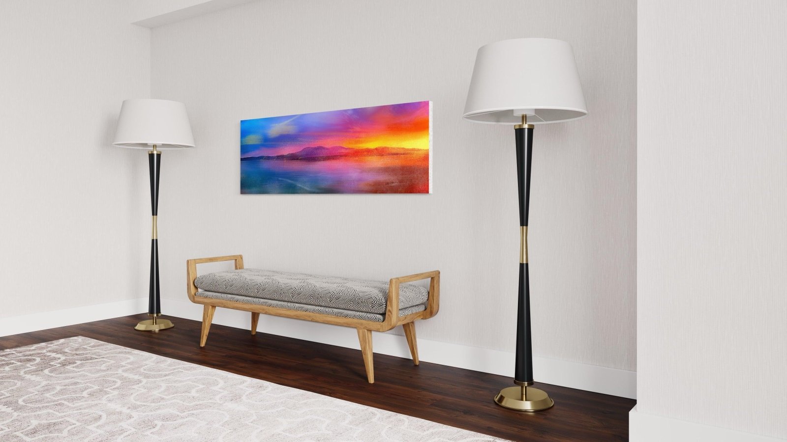 Arran Sunset Panoramic 60x20 inch Stretched Canvas Statement Wall Art-Statement Wall Art-Arran Art Gallery-Paintings, Prints, Homeware, Art Gifts From Scotland By Scottish Artist Kevin Hunter