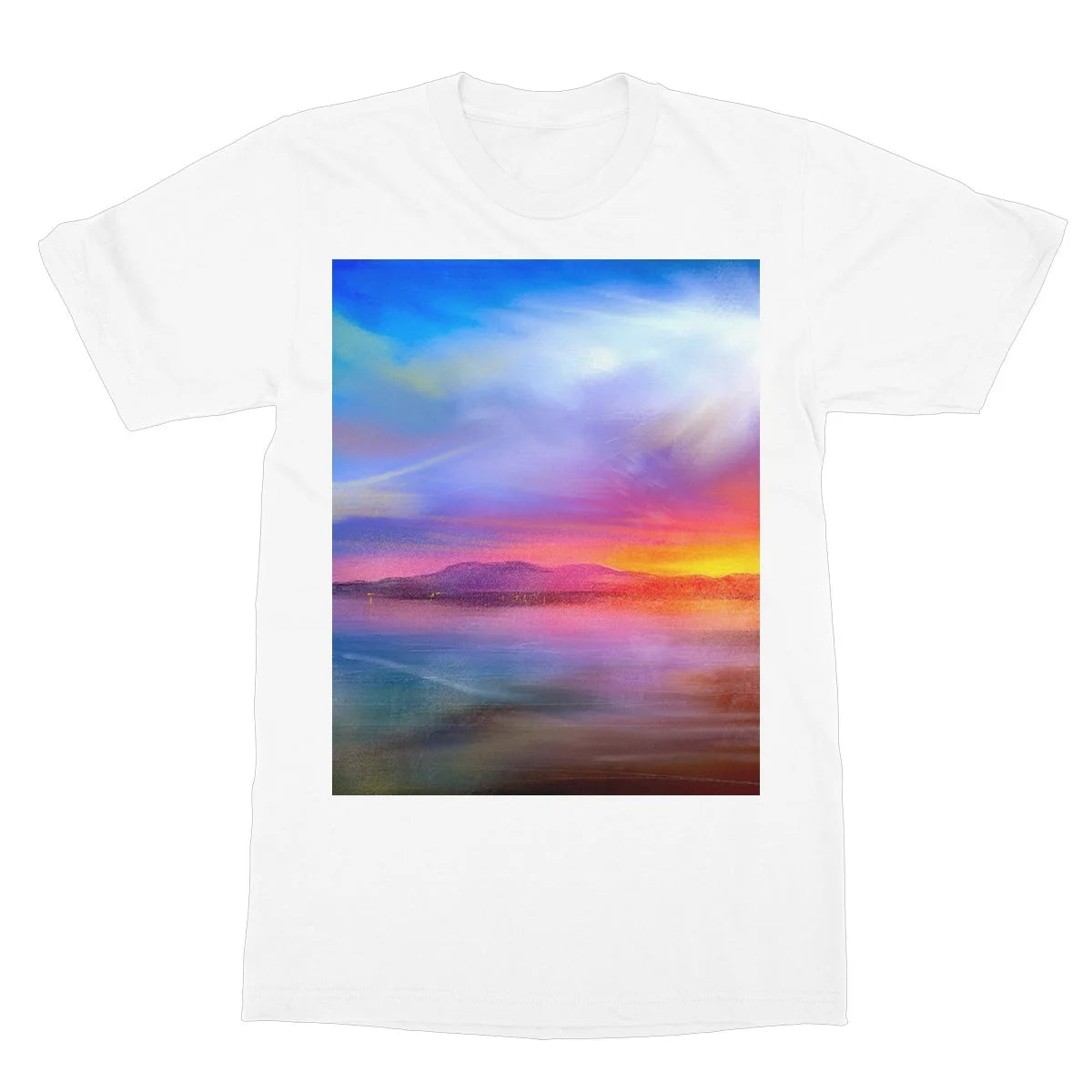 Arran Sunset Softstyle T-shirt - Art Gallery Scotland Worldwide Shipping Scottish Landscape by Artist Hunter Featuring Paintings