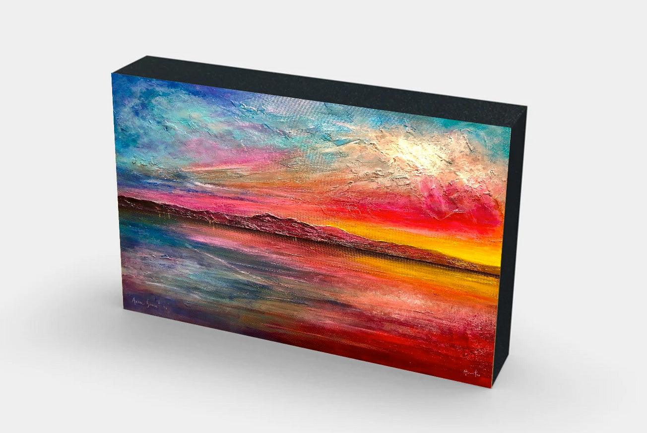 Arran Sunset Wooden Art Block-Wooden Art Blocks-Arran Art Gallery-Paintings, Prints, Homeware, Art Gifts From Scotland By Scottish Artist Kevin Hunter