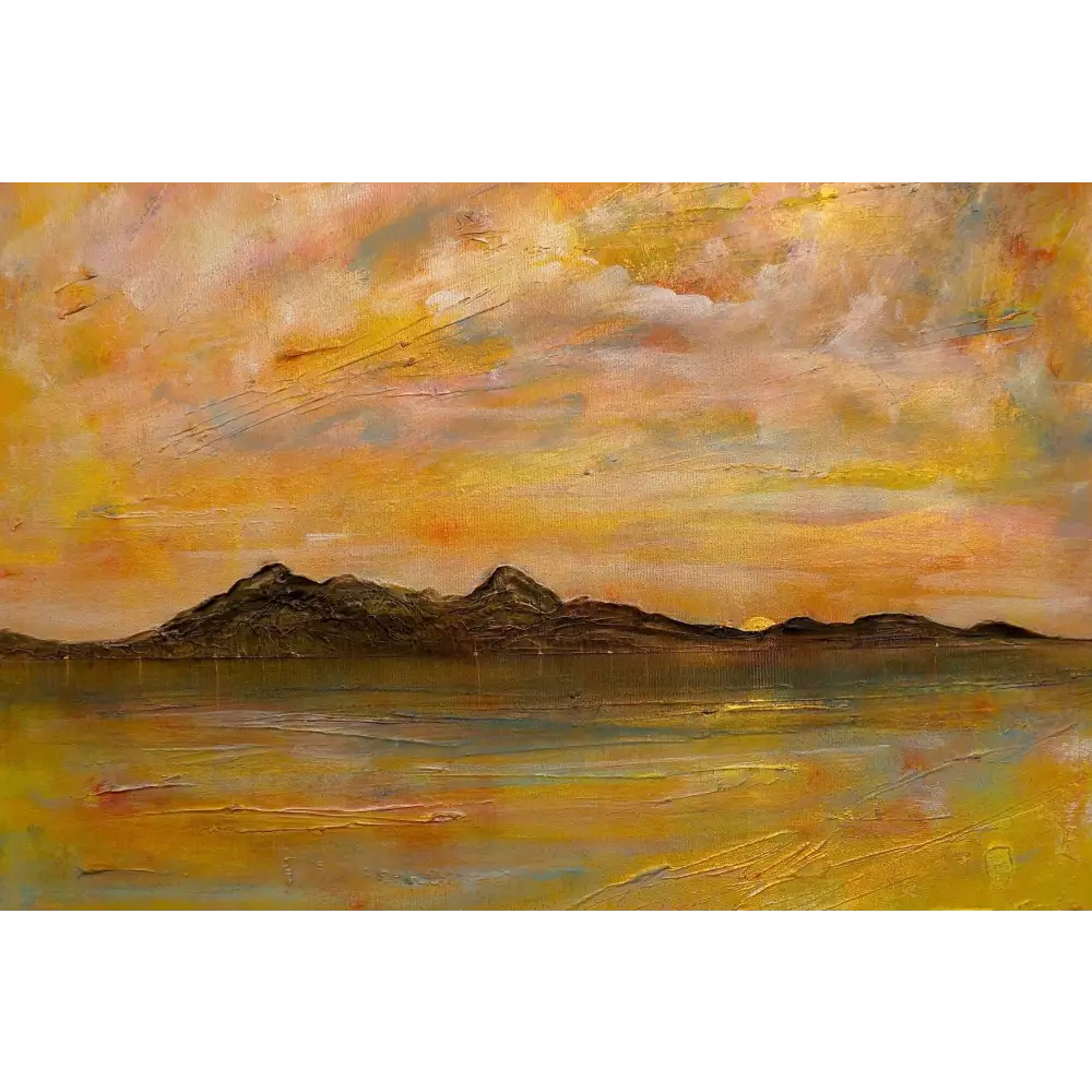 Arran Sunset Wooden Art by Scottish Artist Hunter - Gallery Scotland