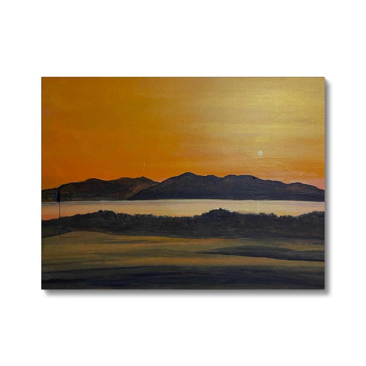 Arran & The 5th Green Royal Troon Golf Course Painting | Canvas From Scotland-Contemporary Stretched Canvas Prints-Arran Art Gallery-24"x18"-Paintings, Prints, Homeware, Art Gifts From Scotland By Scottish Artist Kevin Hunter