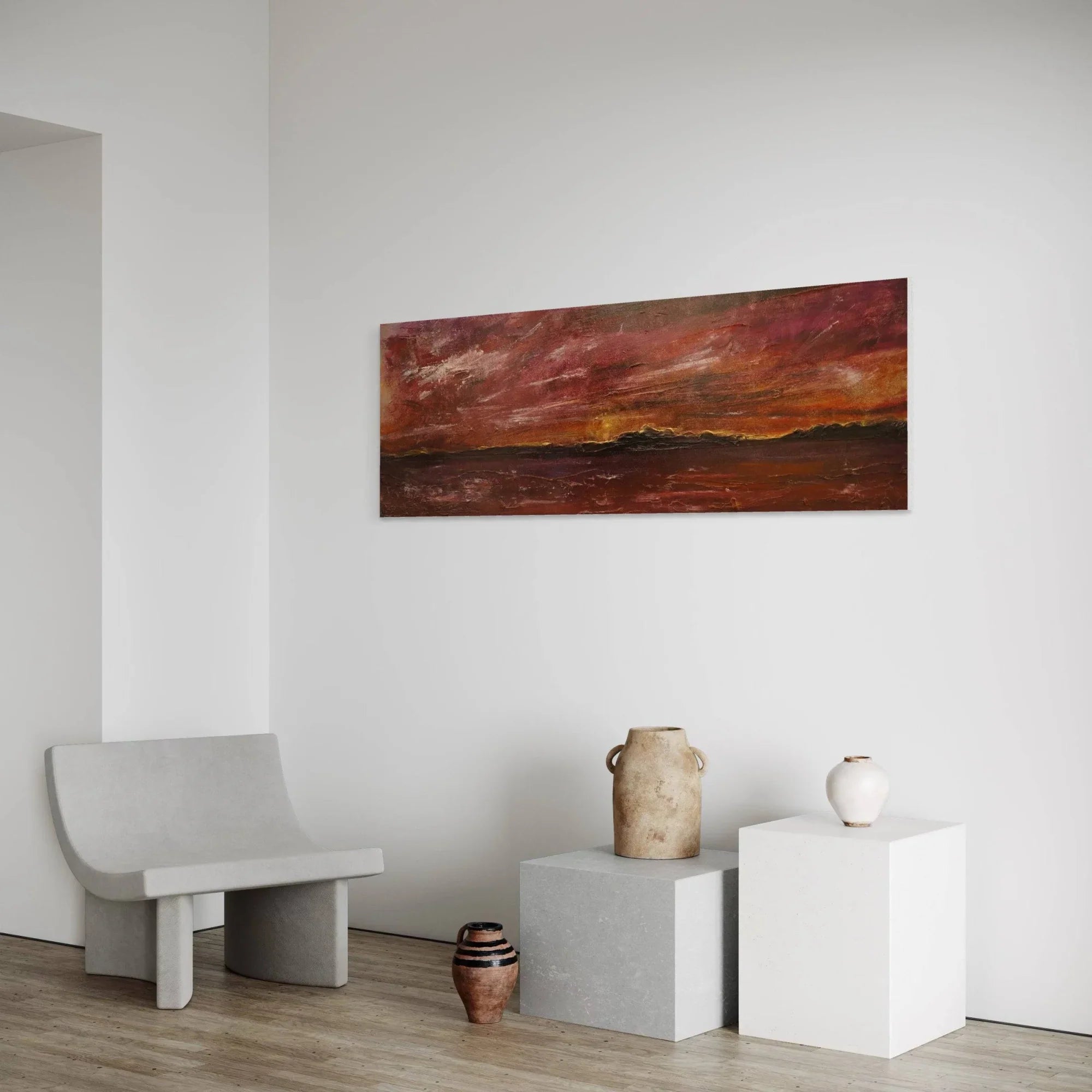 Arran Winter Sunset | Statement Interior Wall Art from Scotland - Gallery Worldwide Shipping Long Horizontal Painting Scottish Landscape