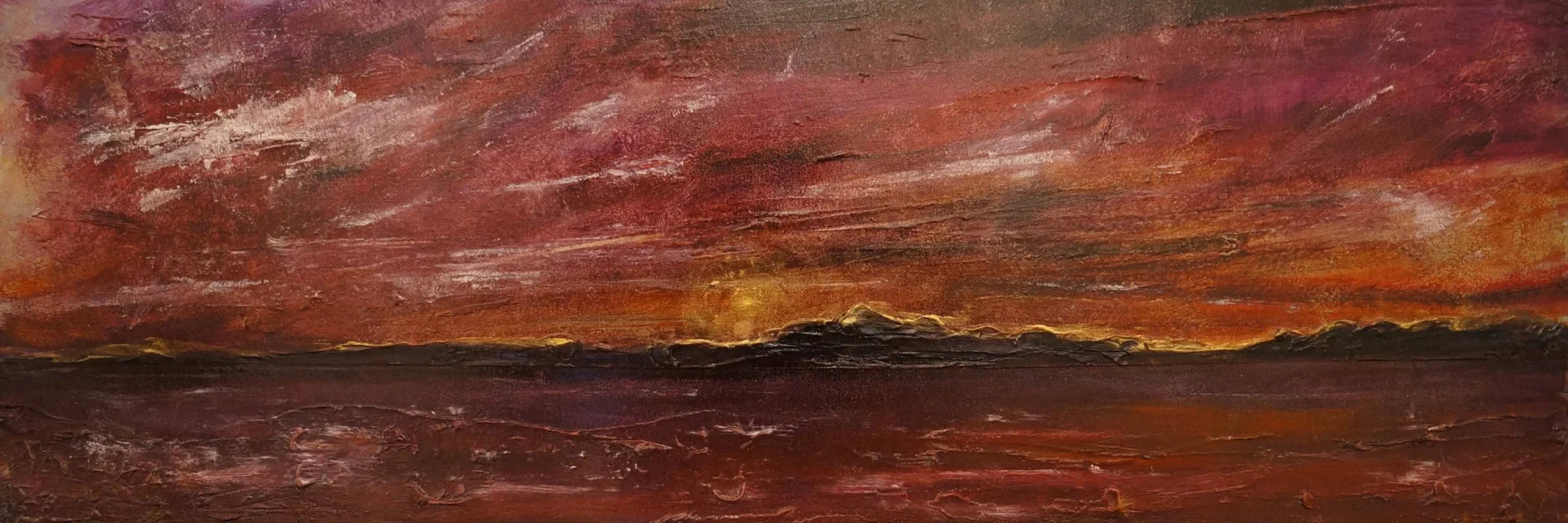 Arran Winter Sunset | Statement Interior Wall Art from Scotland - Gallery Worldwide Shipping Vibrant Textured Oil Scottish Landscape