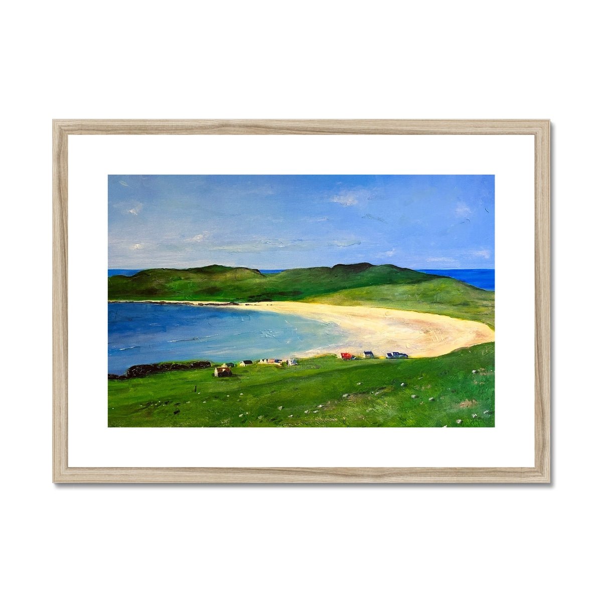Balephuil Beach Tiree Painting | Framed & Mounted Prints From Scotland-Framed & Mounted Prints-Hebridean Islands Art Gallery-A2 Landscape-Natural Frame-Paintings, Prints, Homeware, Art Gifts From Scotland By Scottish Artist Kevin Hunter
