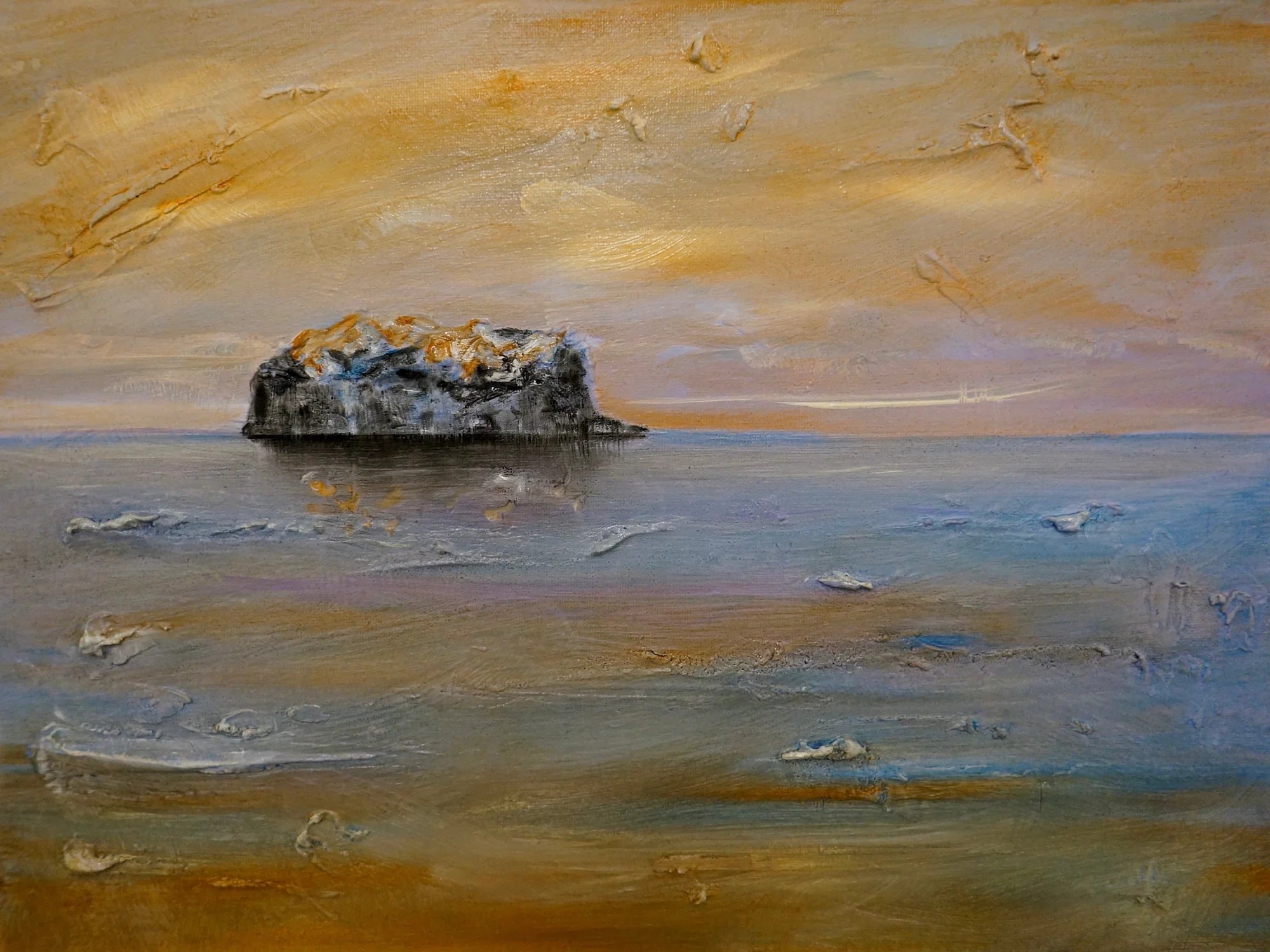 Bass Rock Dawn - Edinburgh & Glasgow Art Gallery Scotland Worldwide Shipping Textured Island Seascape Kevin Hunter Portfolio Giclee Prints