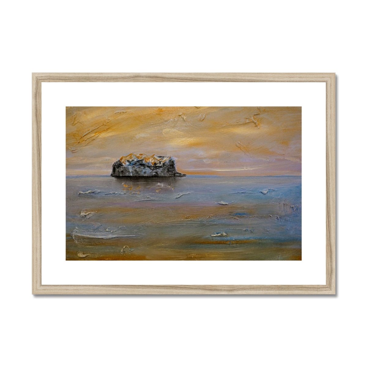 Bass Rock Dawn Painting | Framed & Mounted Prints From Scotland-Framed & Mounted Prints-Edinburgh & Glasgow Art Gallery-A2 Landscape-Natural Frame-Paintings, Prints, Homeware, Art Gifts From Scotland By Scottish Artist Kevin Hunter