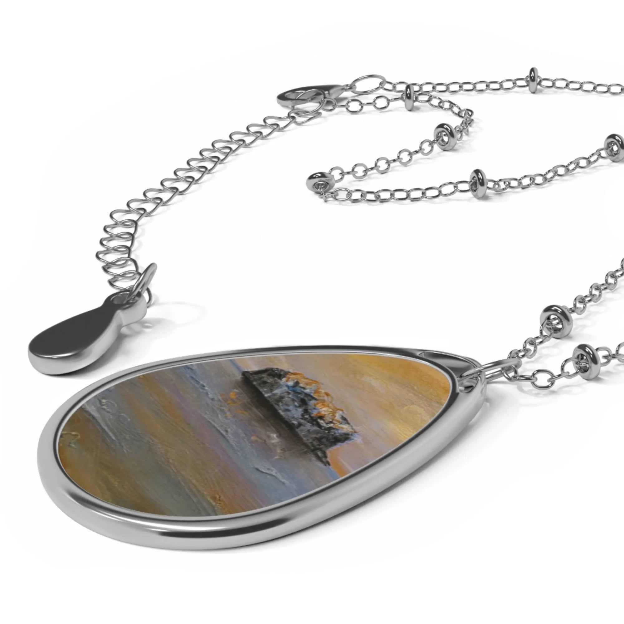 Bass Rock Dawn | Scottish Art Jewellery | Necklace - Edinburgh & Glasgow Gallery Scotland Worldwide Shipping Silver-toned Chain Necklace
