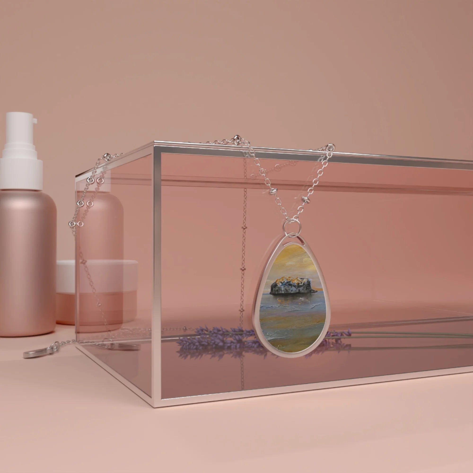 Bass Rock Dawn | Scottish Art Jewellery | Necklace - Edinburgh & Glasgow Gallery Scotland Worldwide Shipping Teardrop-shaped Pendant