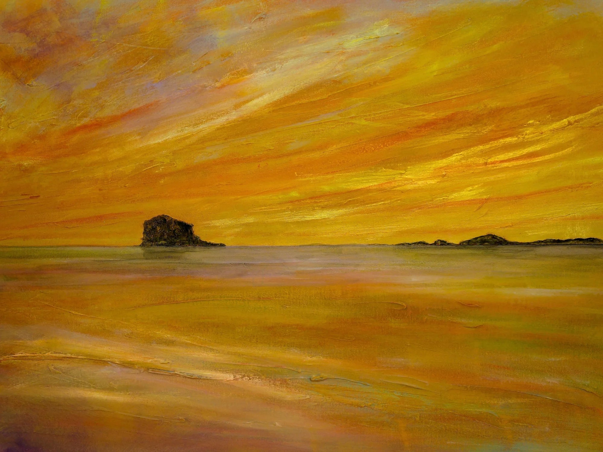 Bass Rock Dusk - Edinburgh & Glasgow Art Gallery Scotland Worldwide Shipping Golden Sunset Seascape Kevin Hunter Portfolio Giclee Prints