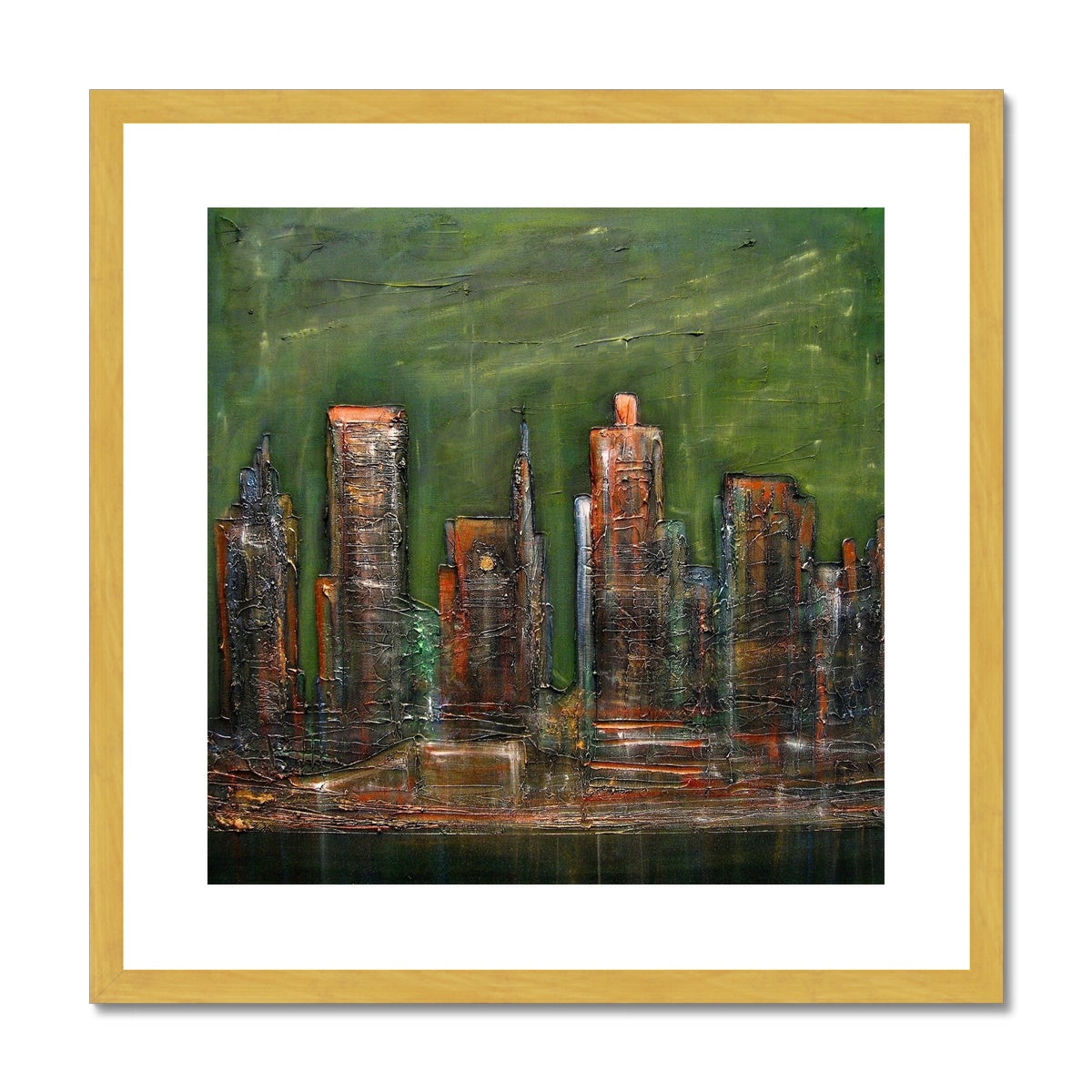 A Neon New York Painting | Antique Framed & Mounted Prints From Scotland-Antique Framed & Mounted Prints-World Art Gallery-20"x20"-Gold Frame-Paintings, Prints, Homeware, Art Gifts From Scotland By Scottish Artist Kevin Hunter