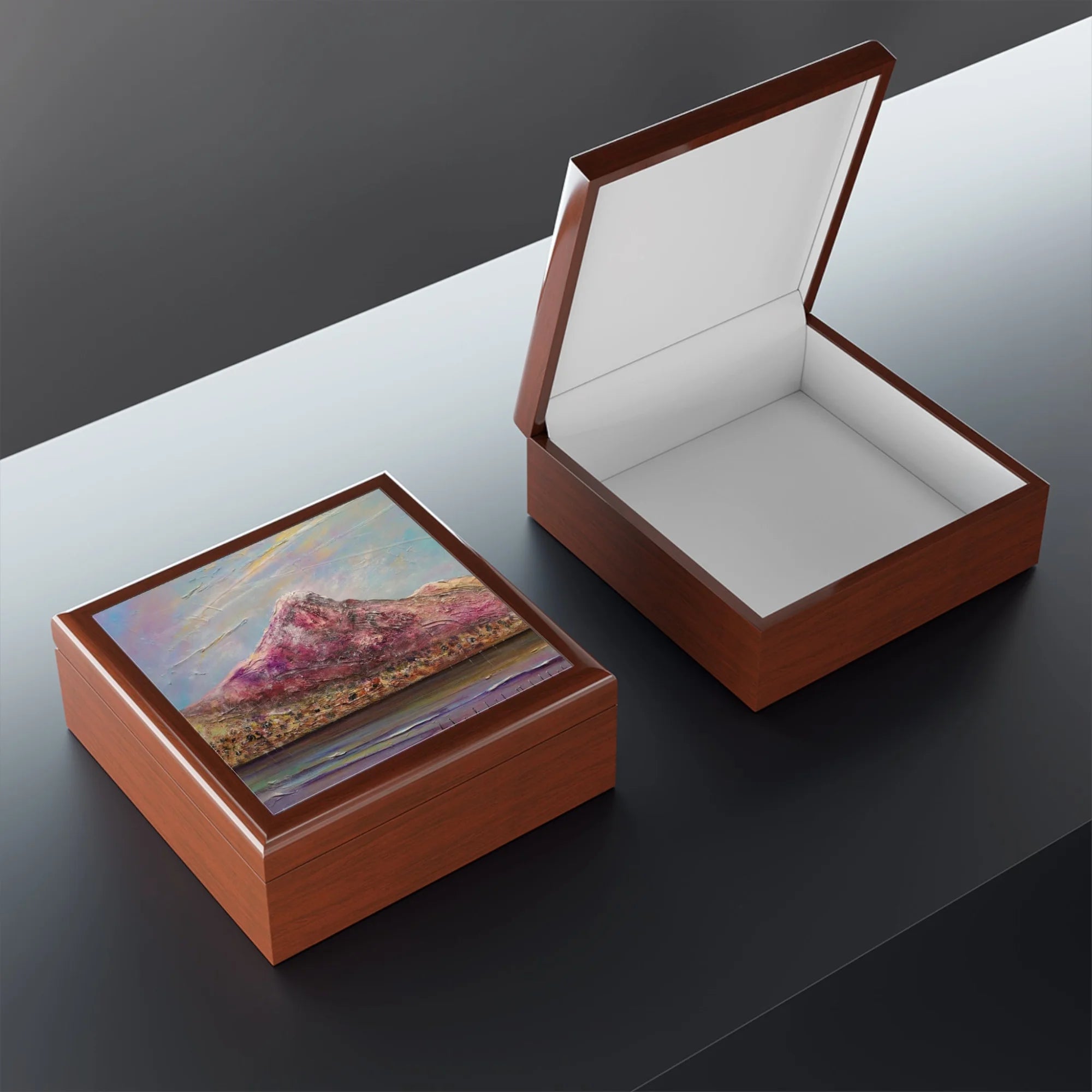 Ben Lomond | Art Jewellery Box | Scotland - Lochs & Mountains Gallery Worldwide Shipping Two Brown Wooden Scottish and Paintings Prints