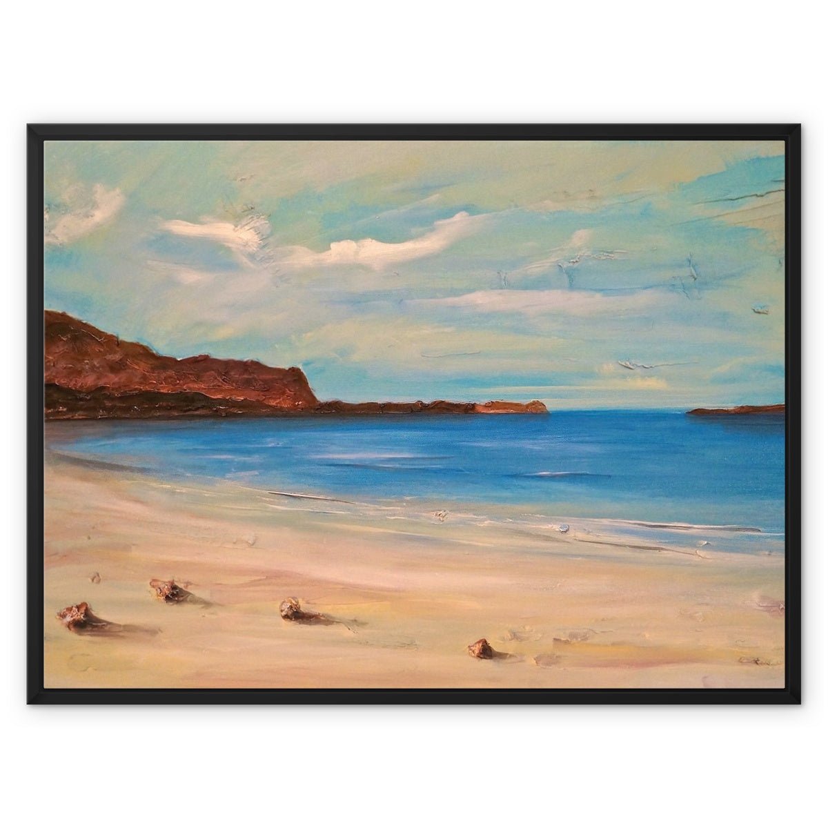 Bosta Beach Lewis Painting | Framed Canvas From Scotland-Floating Framed Canvas Prints-Hebridean Islands Art Gallery-32"x24"-Black Frame-Paintings, Prints, Homeware, Art Gifts From Scotland By Scottish Artist Kevin Hunter