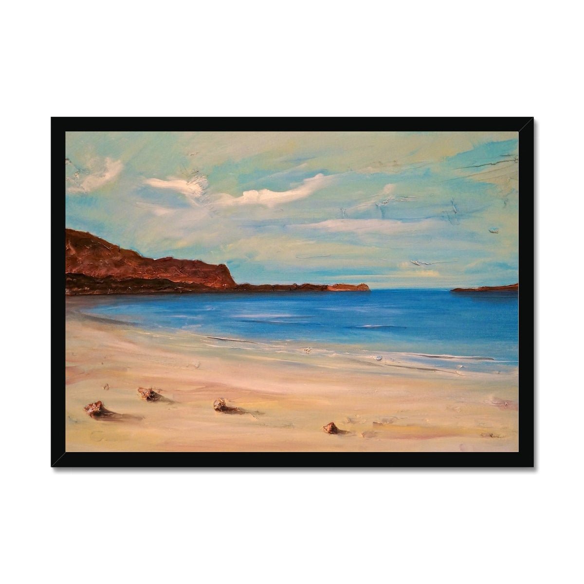 Bosta Beach Lewis Painting | Framed Prints From Scotland-Framed Prints-Hebridean Islands Art Gallery-A2 Landscape-Black Frame-Paintings, Prints, Homeware, Art Gifts From Scotland By Scottish Artist Kevin Hunter