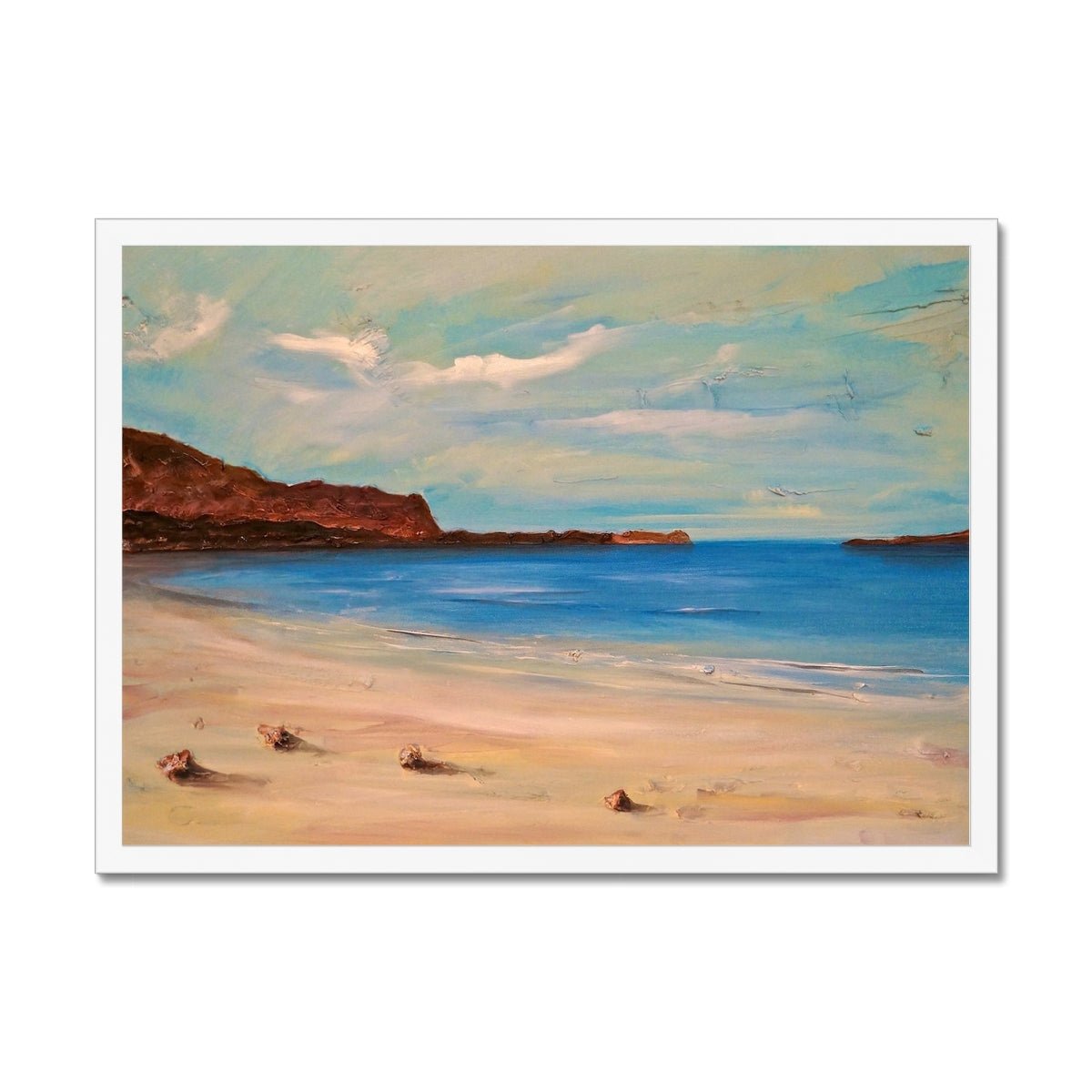 Bosta Beach Lewis Painting | Framed Prints From Scotland-Framed Prints-Hebridean Islands Art Gallery-A2 Landscape-White Frame-Paintings, Prints, Homeware, Art Gifts From Scotland By Scottish Artist Kevin Hunter