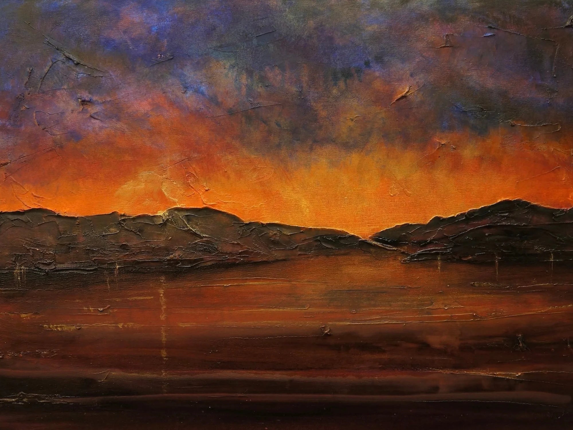 A Brooding Clyde Dusk - River Art Gallery Scotland Worldwide Shipping Impressionistic Oil Painting Kevin Hunter Portfolio Giclee Prints