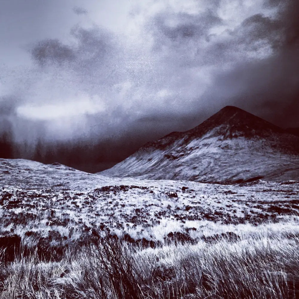 Dramatic mountain landscape from Brooding Glen Varagil Skye art prints by Scottish artist