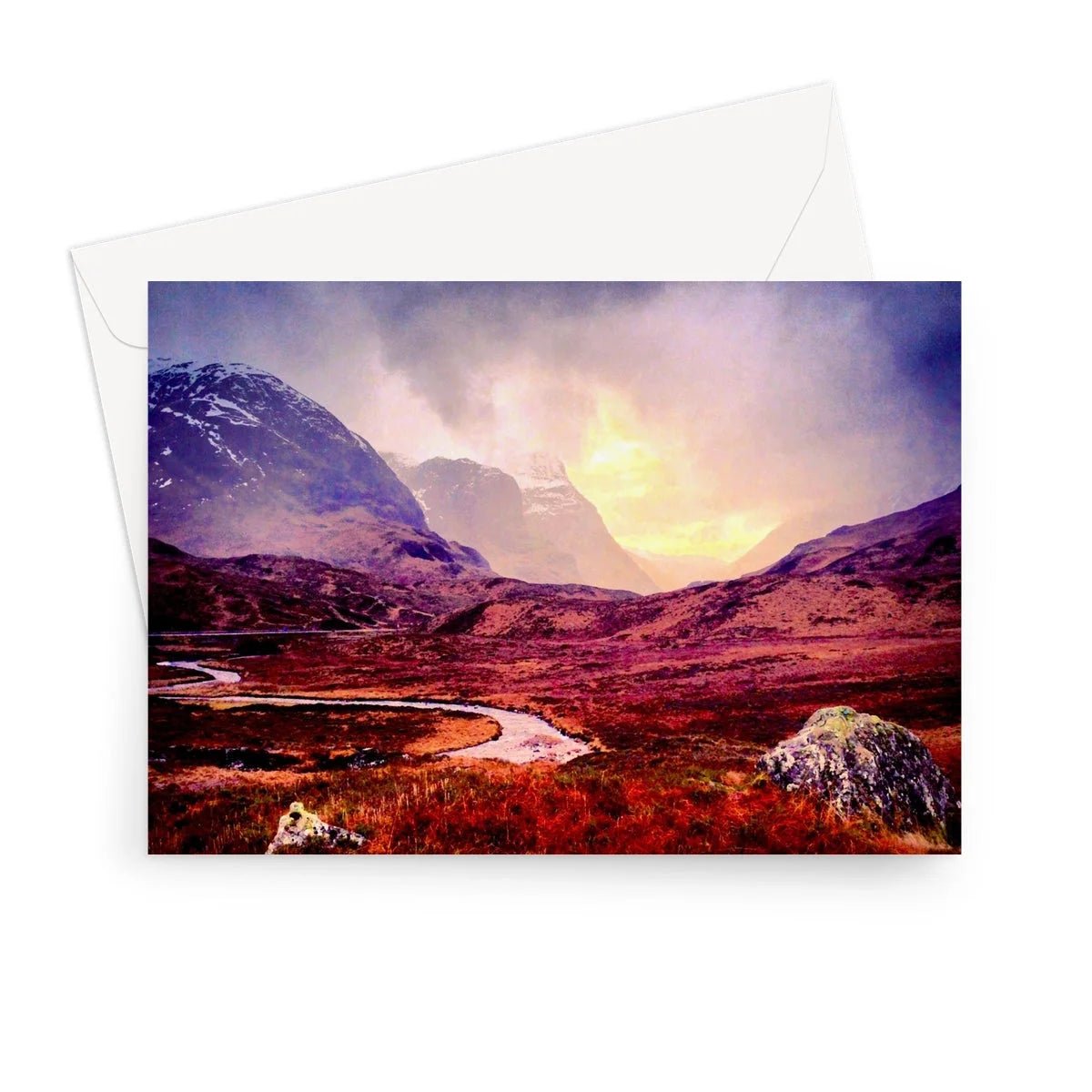 A Brooding Glencoe Greeting Card - Art Gallery Scotland Worldwide Shipping Paintings | Prints | Gifts