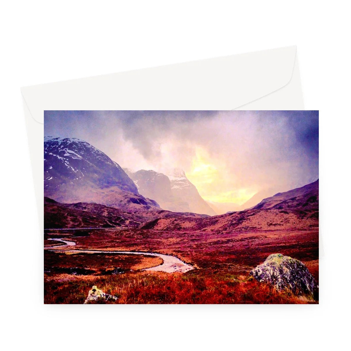 A Brooding Glencoe Greeting Card - Art Gallery Scotland Worldwide Shipping Paintings | Prints | Gifts