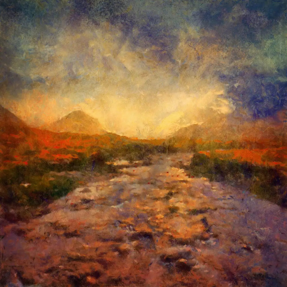 Impressionistic landscape painting of brooding Sligachan Skye by Scottish artist