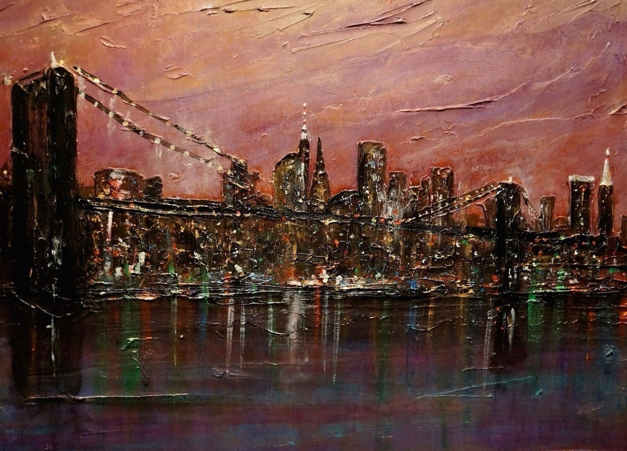 Impressionistic Brooklyn Bridge art print from Scotland, perfect for bridge art prints lovers