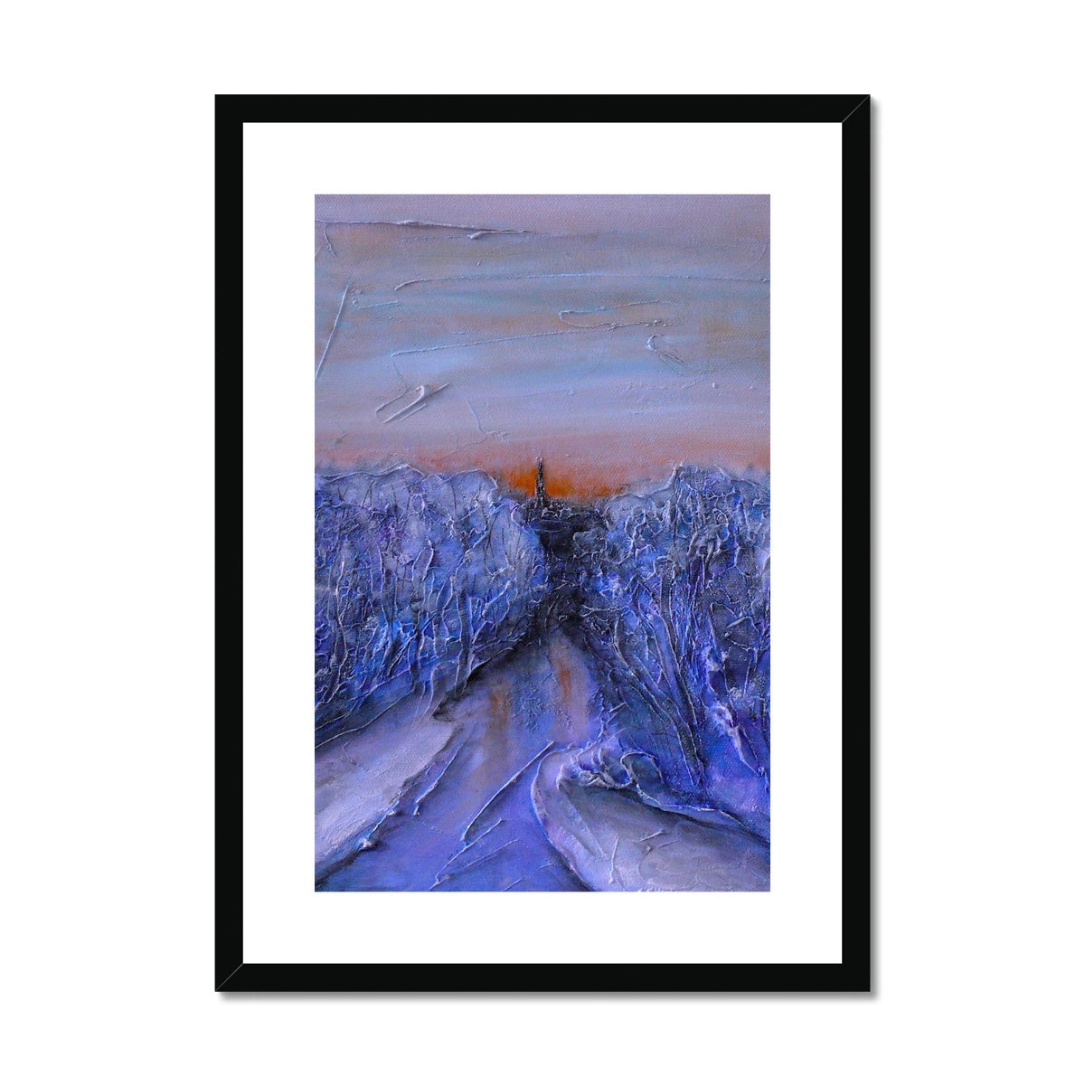 A Frozen River Kelvin Painting | Framed & Mounted Prints From Scotland-Framed & Mounted Prints-Edinburgh & Glasgow Art Gallery-A2 Portrait-Black Frame-Paintings, Prints, Homeware, Art Gifts From Scotland By Scottish Artist Kevin Hunter