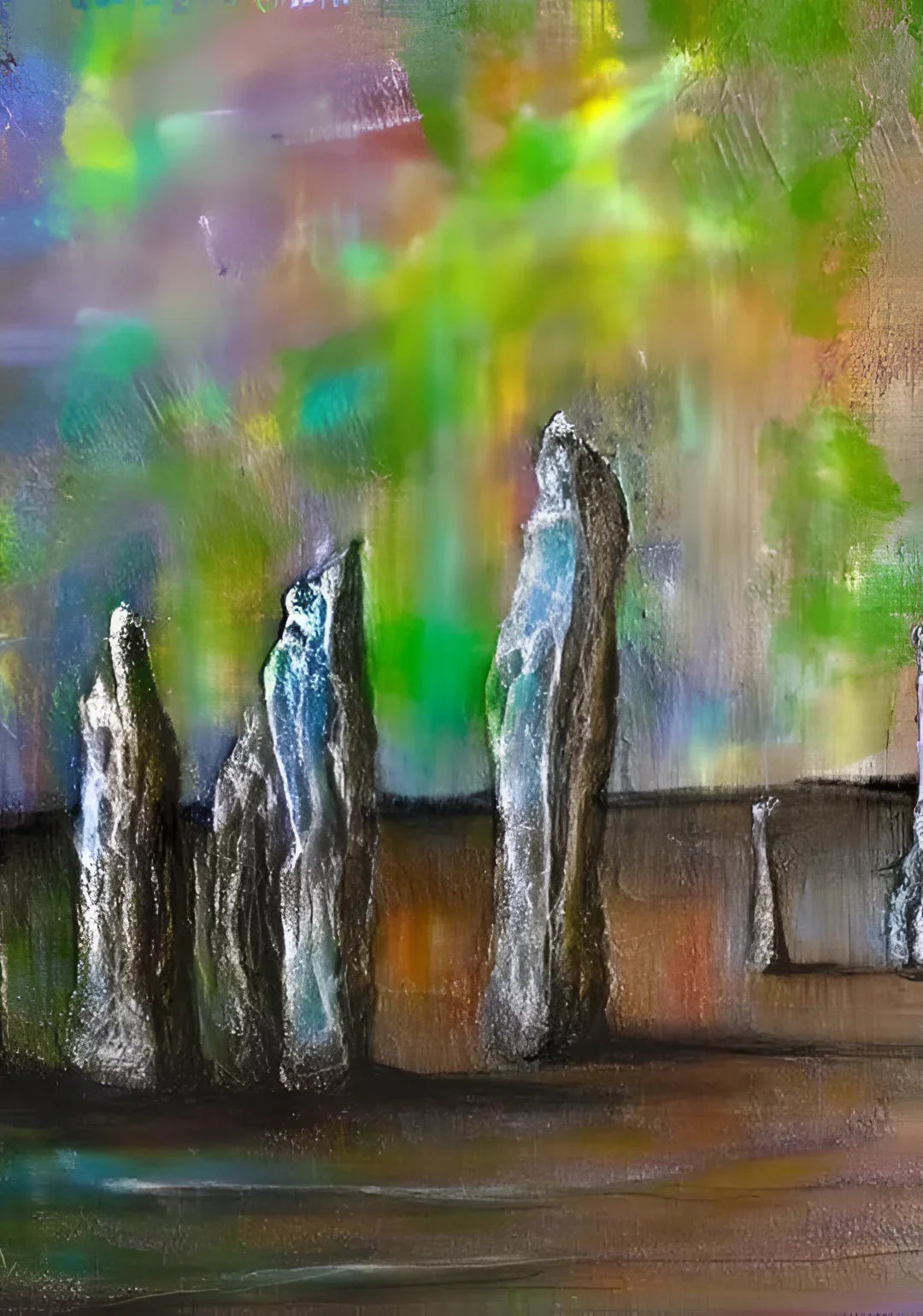 Abstract standing stones painting of Callanish Northern Lights perfect Lewis art print