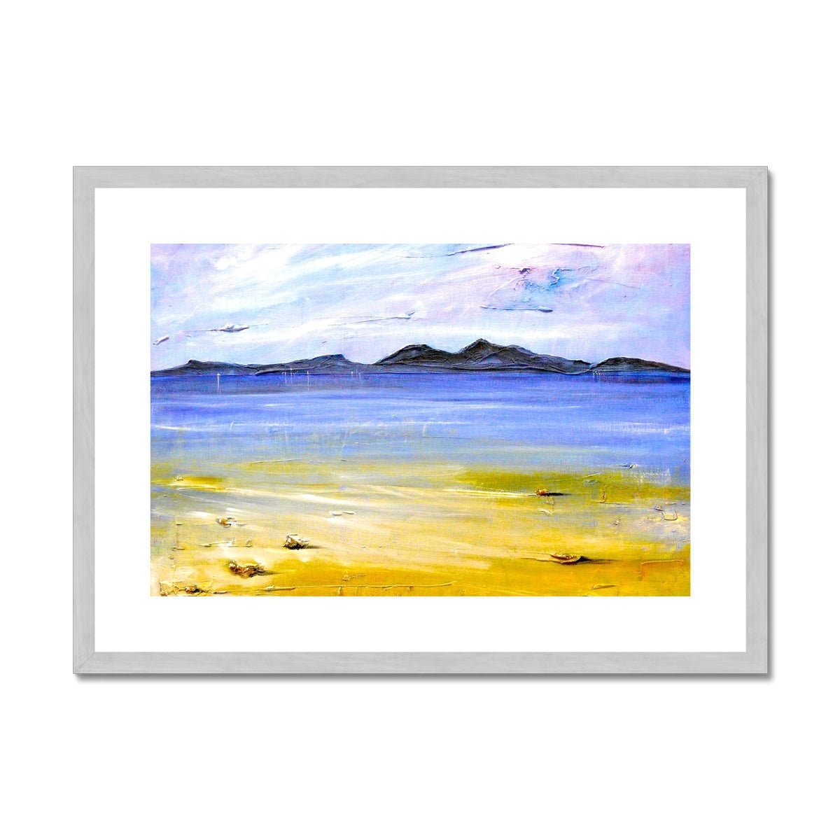 Camusdarach Beach Arisaig Painting | Antique Framed & Mounted Prints From Scotland-Antique Framed & Mounted Prints-Scottish Highlands & Lowlands Art Gallery-A2 Landscape-Silver Frame-Paintings, Prints, Homeware, Art Gifts From Scotland By Scottish Artist Kevin Hunter