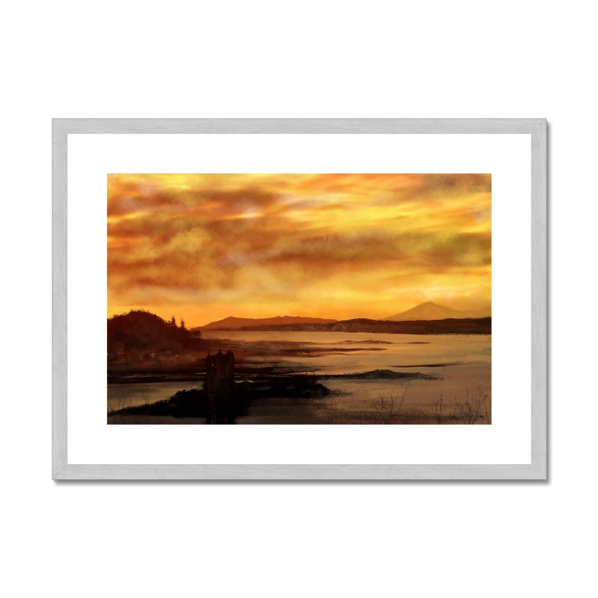 Castle Stalker Dusk Painting | Antique Framed & Mounted Prints From Scotland