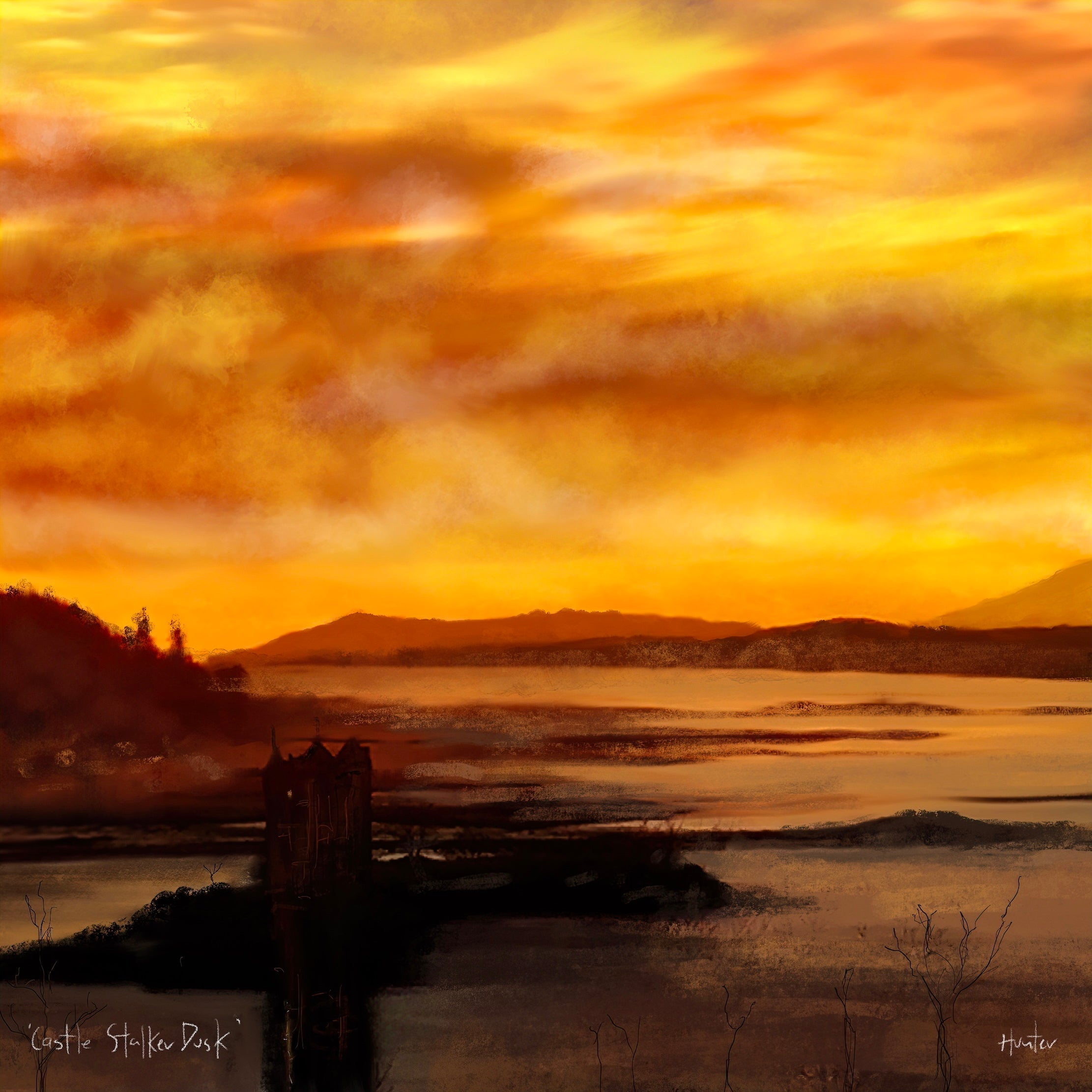 Castle Stalker Dusk | Scotland In Your Pocket Art Print-Scotland In Your Pocket Framed Prints-Historic & Iconic Scotland Art Gallery-Paintings, Prints, Homeware, Art Gifts From Scotland By Scottish Artist Kevin Hunter