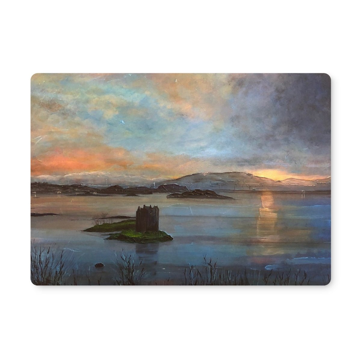 Castle Stalker Twilight Art Gifts Placemat-Placemats-Historic & Iconic Scotland Art Gallery-2 Placemats-Paintings, Prints, Homeware, Art Gifts From Scotland By Scottish Artist Kevin Hunter